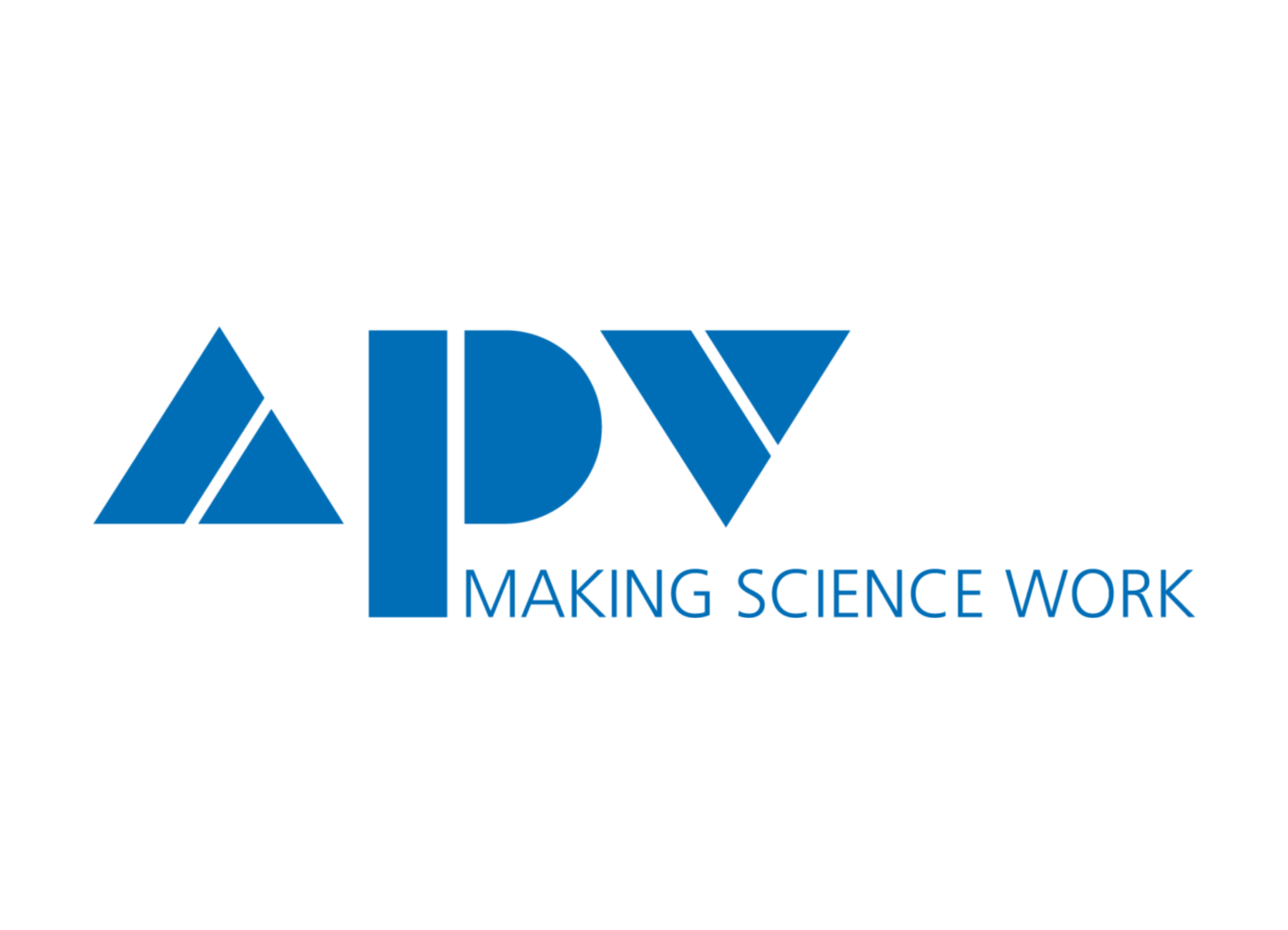 20260511_APV ADV logo featuring blue geometric shapes with the slogan 'MAKING SCIENCE WORK'